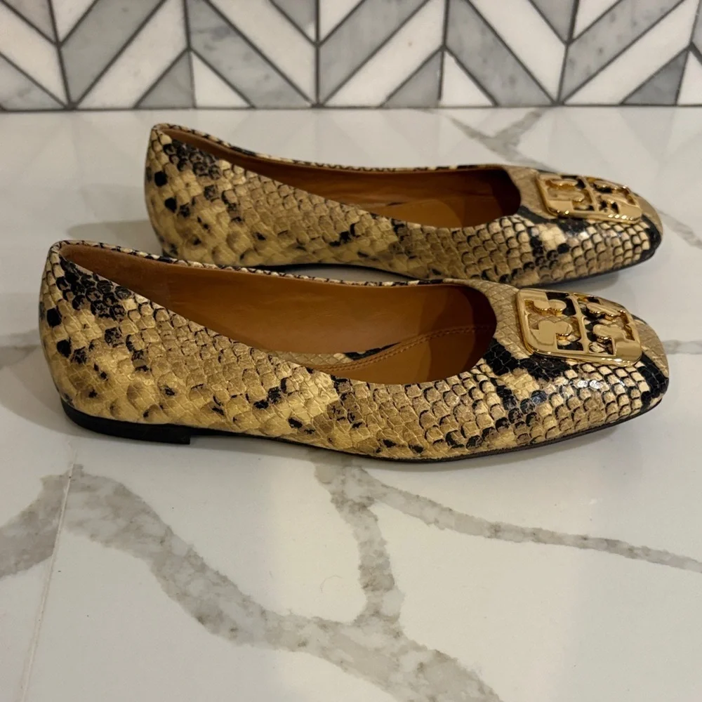 Tory Burch Gold and Black Snakeskin Loafers